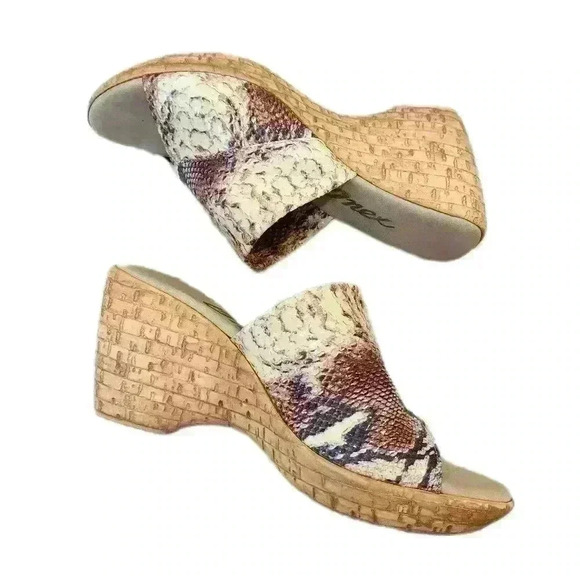 Onex Cork Wedge Sandals,Made in Italy, Faux Snakeskin, US Women's 6 EU 37 - Picture 2 of 5